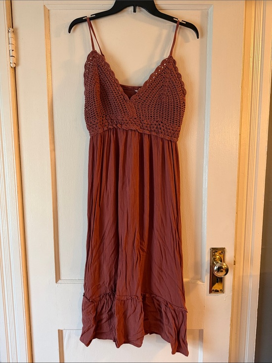 Vintage Dresses & Skirts - Vintage Rust Crochet Bodice Midi Dress
